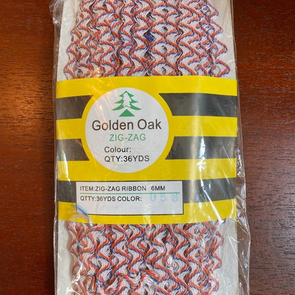 Golden Oak Other - White, Orange & Blue 6mm Ric Rac Trim